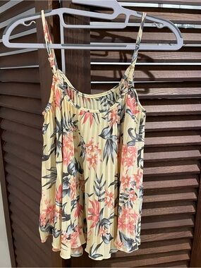 H&M Yellow Floral Pleated Spaghetti Strap Camisole